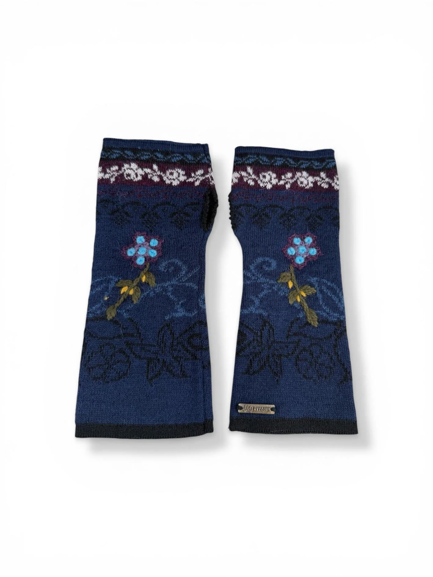 Blue fingerless gloves floral cute gift mom Christmas .jpg