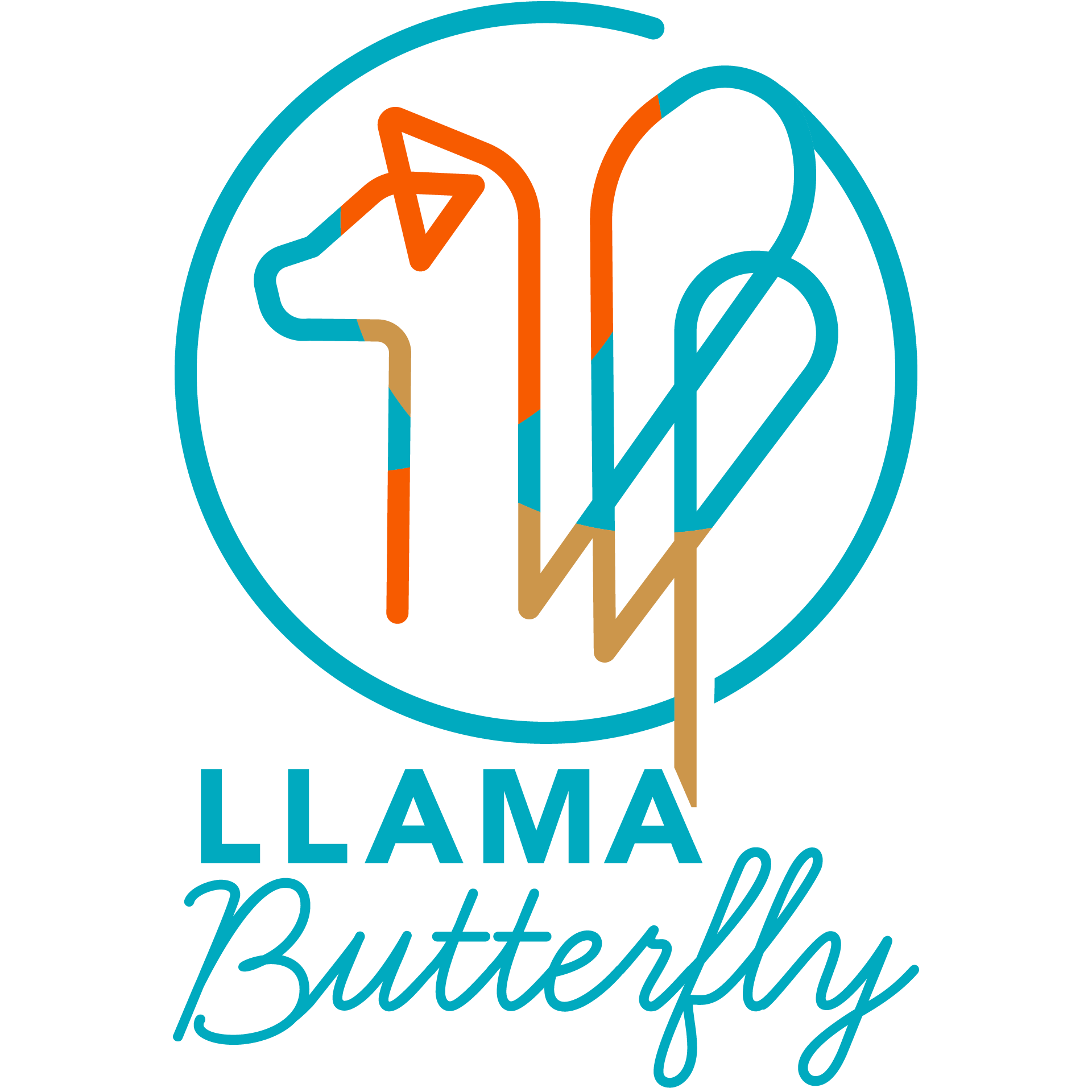 A logo depicting a stylized number 1 and 2 integrated with a dog's head, butterfly wings, and a butterfly wing, enclosed in a circle. The text below reads 'LLAMA Butterfly' with 'LLAMA' in bold uppercase and 'Butterfly' in cursive.
