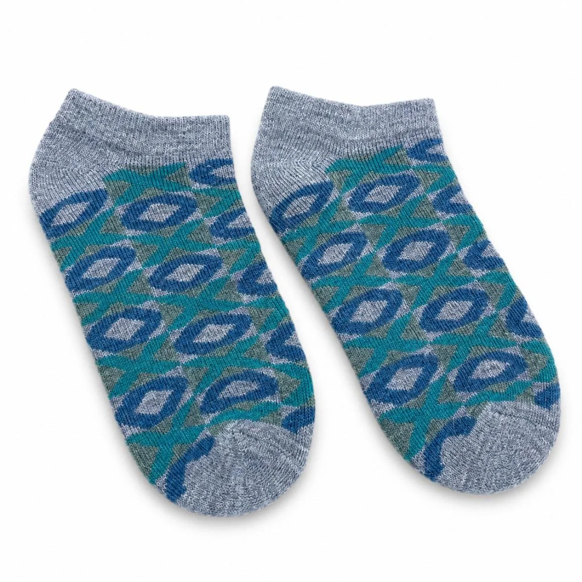 Blue and turquoise Tic-Tac-Toe patterned ankle alpaca socks..jpg