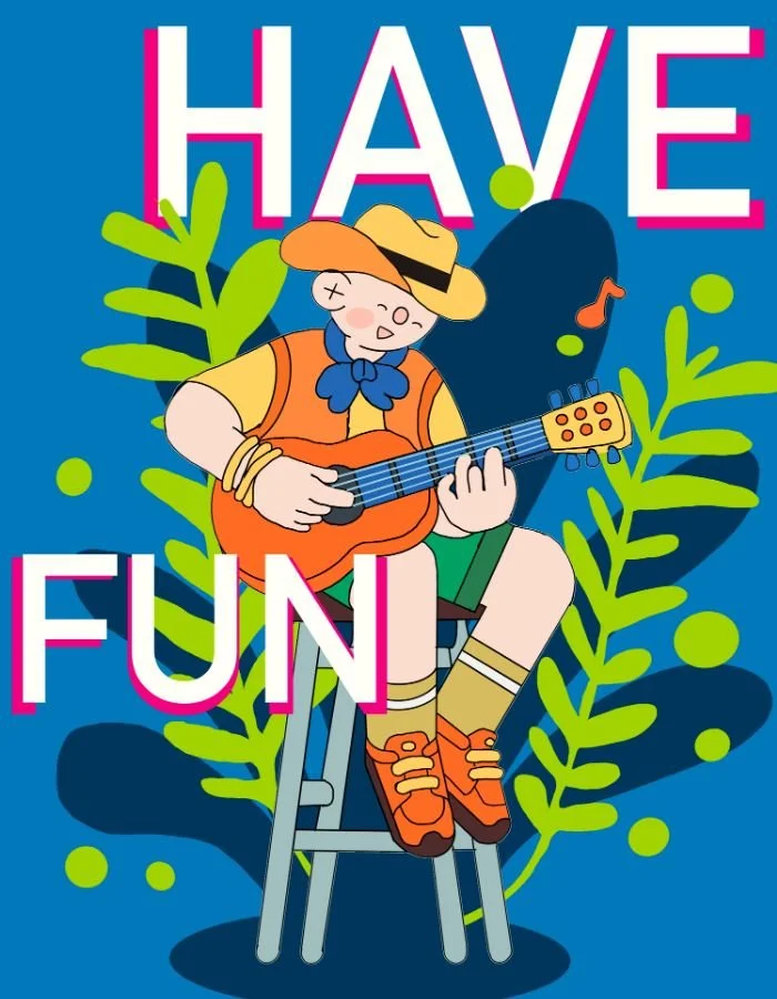 Original Have Fun illustration by Angelo Jin: musician playing guitar