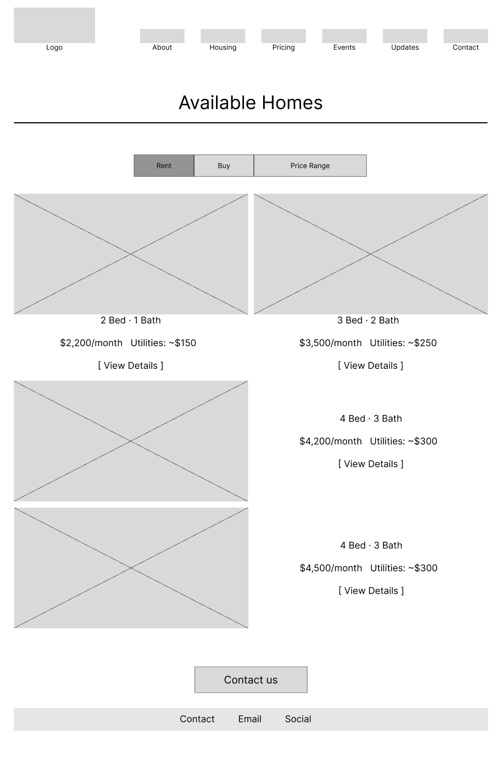 01 · Housing & pricing: My early wireframe · Assignment 8
