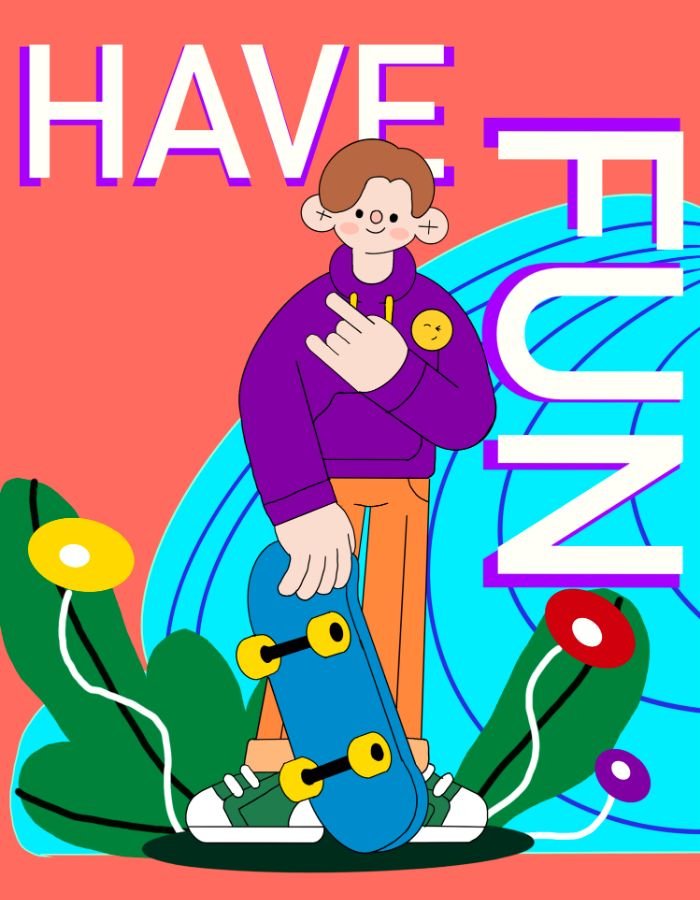 Original Have Fun illustration by Angelo Jin: skateboarder