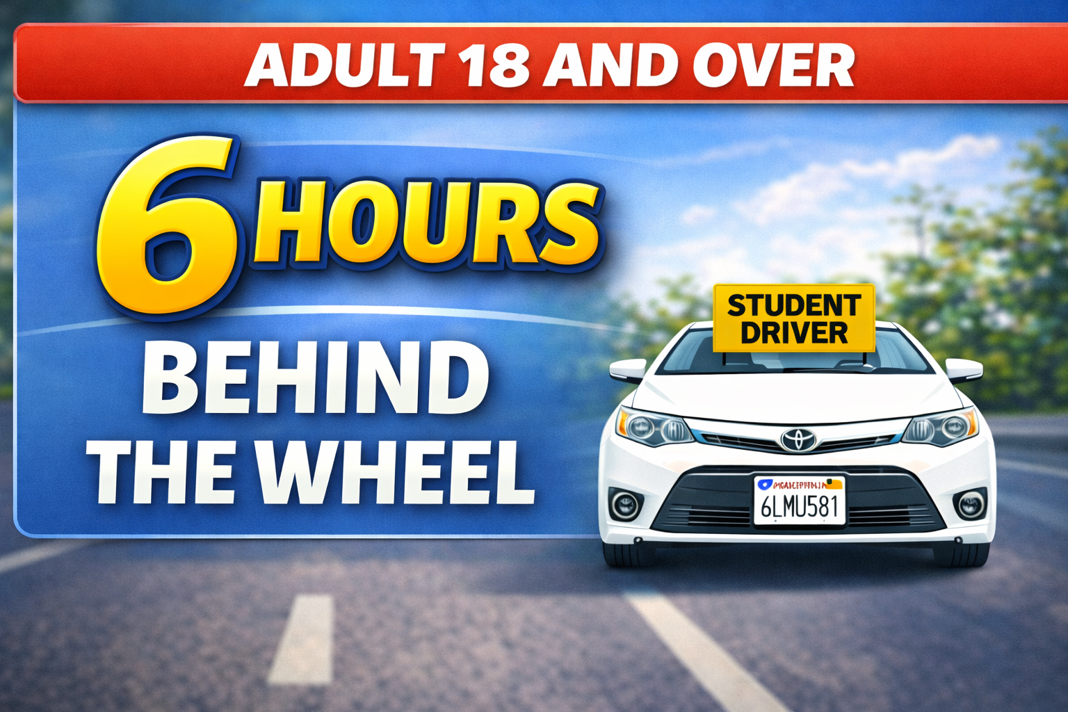 Adults 6 Hours Behind the Wheel Training (ages 18 & up)