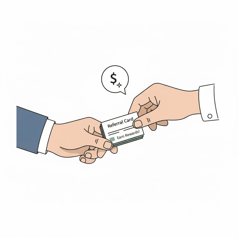 Referral card being handed over, representing Scoop Dog's $20 referral commission