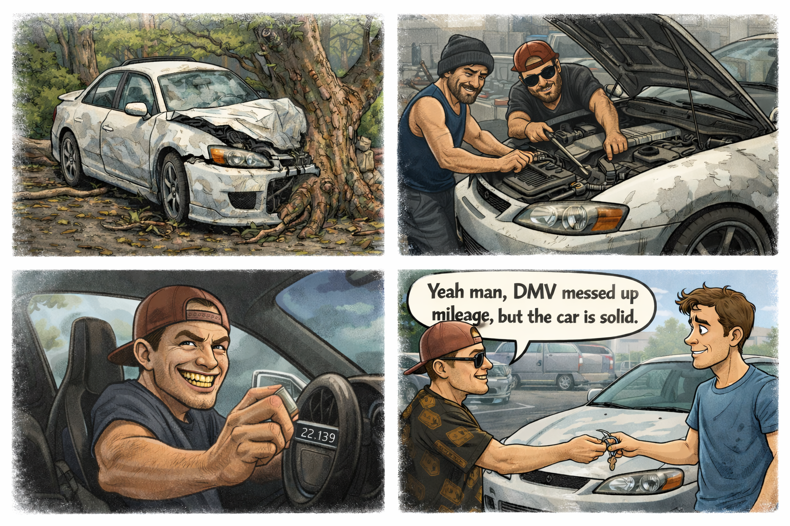 accident, sketchy repair, and mileage scam