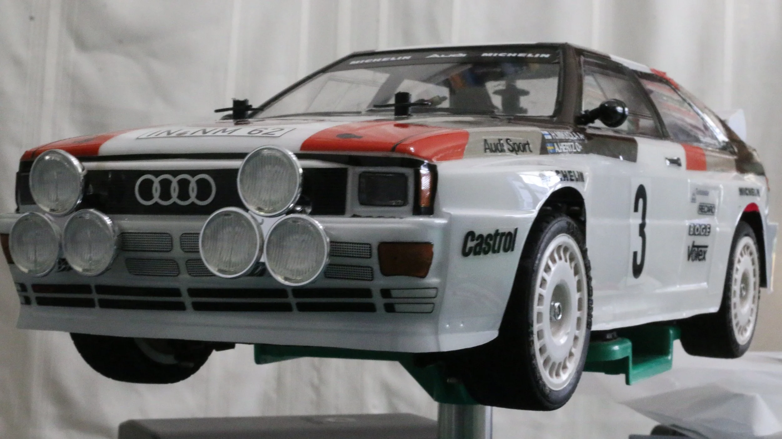 TT02 Tamiya Audi Quattro on stand.