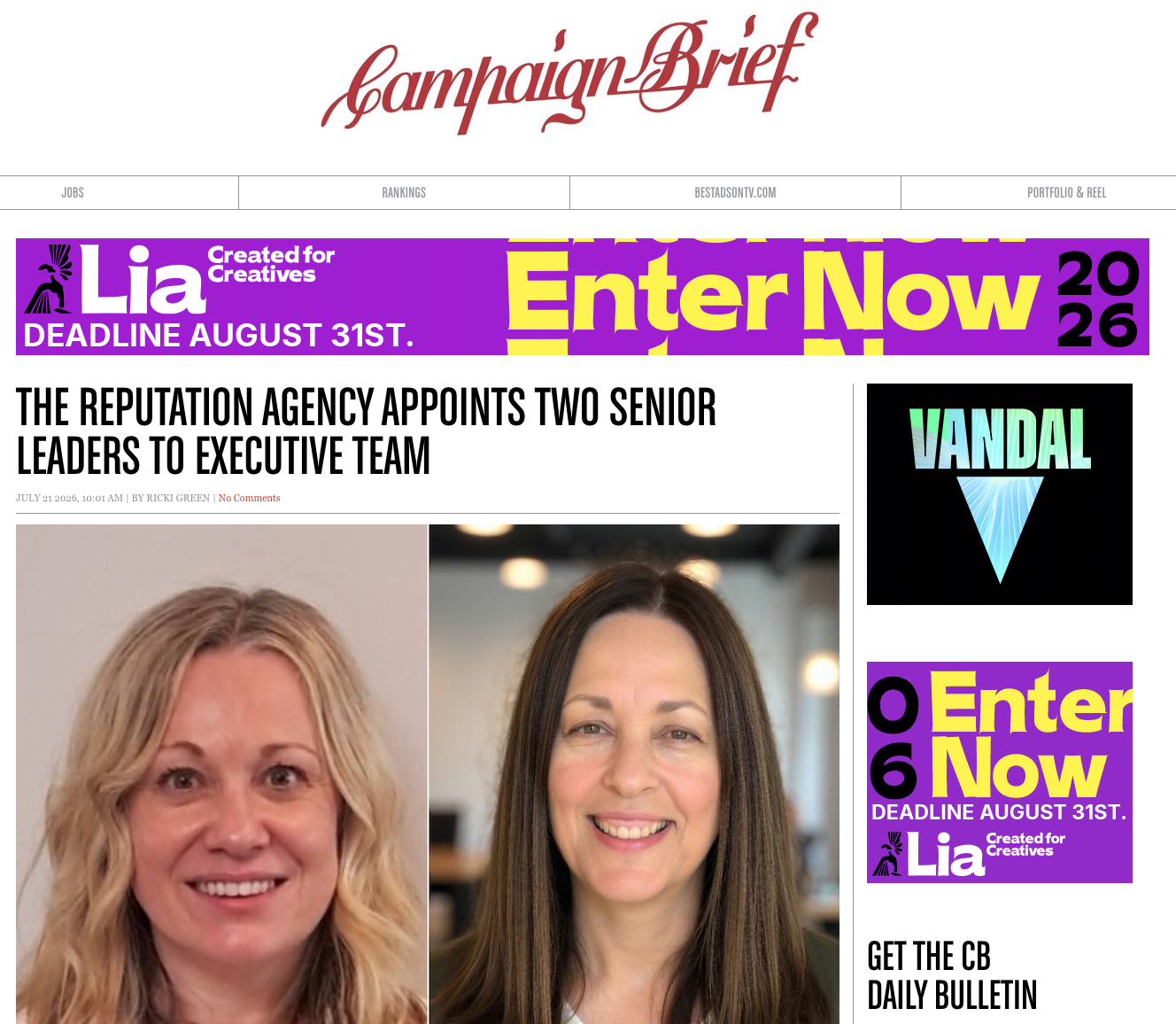 The Reputation Agency Appoints Two Senior Leaders to Executive Team