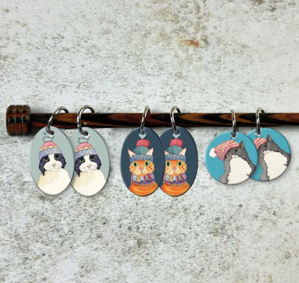 Cats in Hats. 6 Stitch Markers