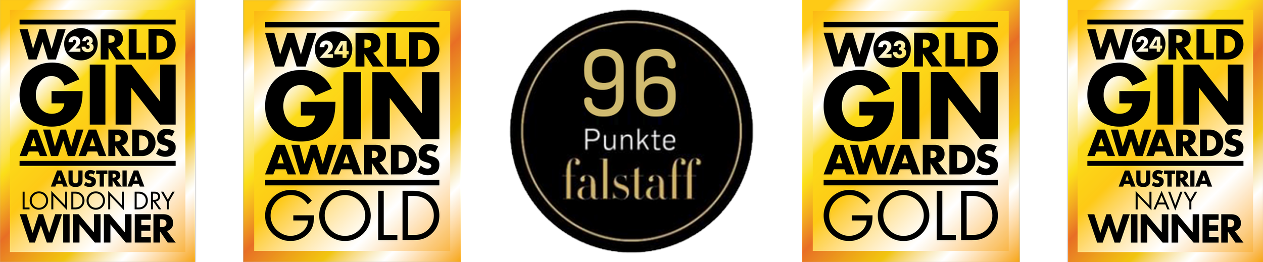 World Gin Awards: Gold 2023 und 2024 · Austria Winner London Dry 2023 · Austria Winner Navy Strength 2024 · 96 Falstaff-Punkte