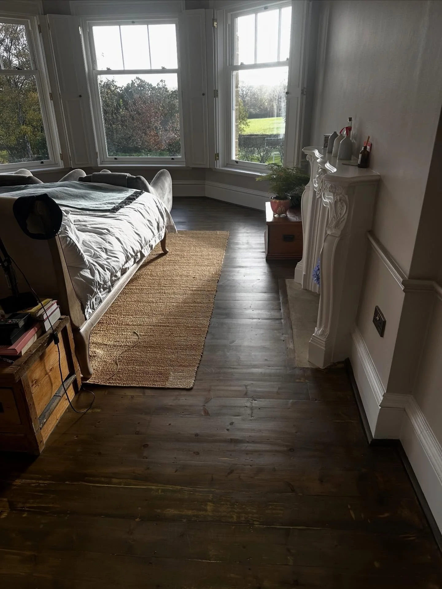 Before and after - From tired, green-toned floorboards to a new aged and distressed oak floor, full of character and warmth. Timeless timber, done properly.