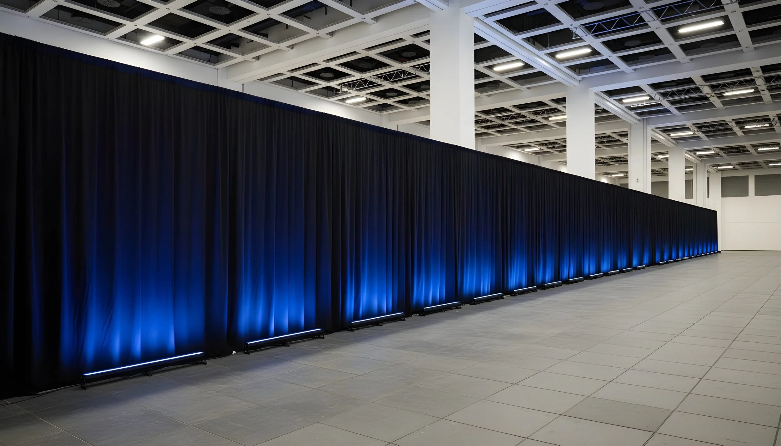 Drapering og backdrop montert i eventlokale