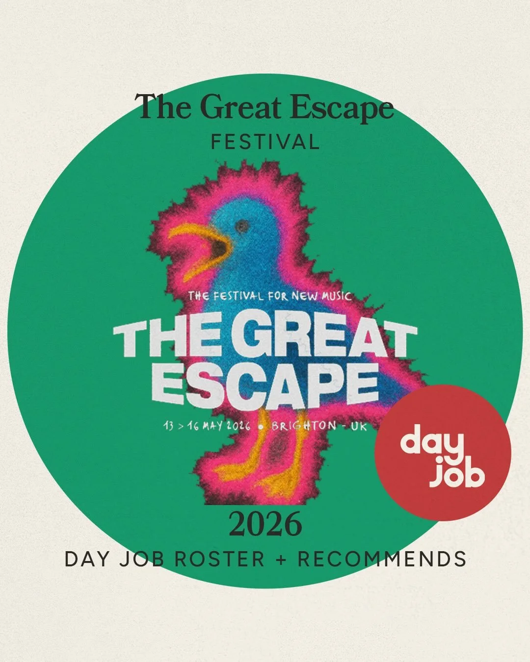 🏖️ @greatescapefest next week!

From the day job roster we have:
@florahibberd 
@foolnelson_ 
@tusks 

And day job recommends you check out:
@benchwarmeruk 
@intrnetcfe 
@jamaicamoana 

Venues + times in the slides, add them to your list and see for