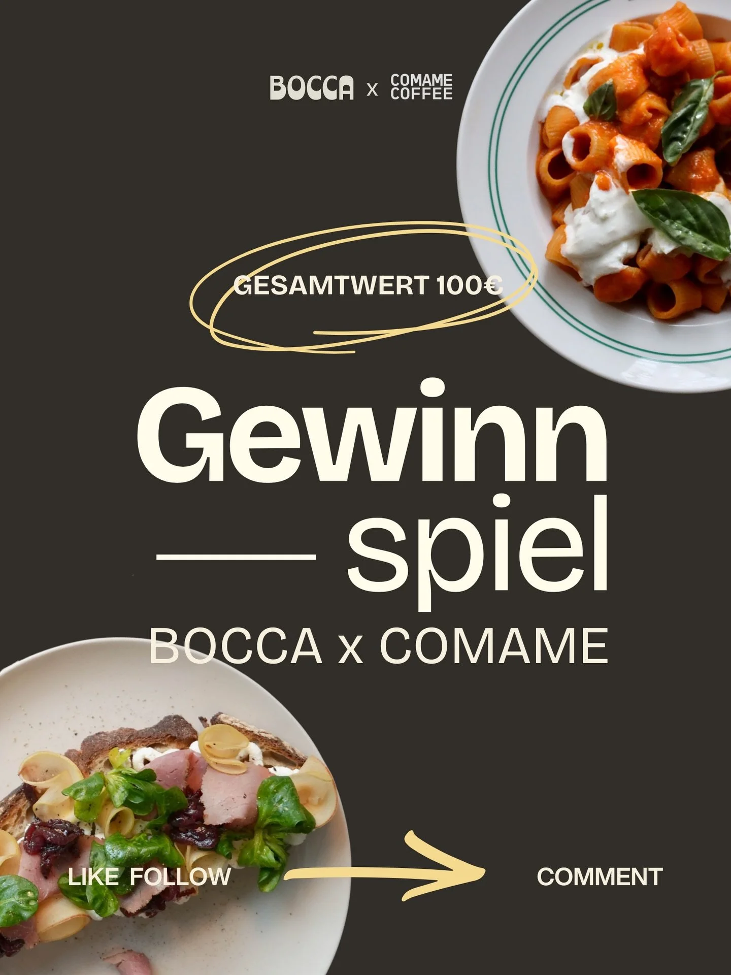 BOCCA &times; COMAME machen gemeinsame Sache 🍝☕️

Zu gewinnen gibt&rsquo;s beides:
&rarr; ein BOCCA Dinner
&rarr; und ein COMAME Fr&uuml;hst&uuml;ck
🎁 jeweils im Wert von 50 &euro;.

So bist du dabei:
📌 Like diesen Post
📌 Markiere 1 Person, mit d