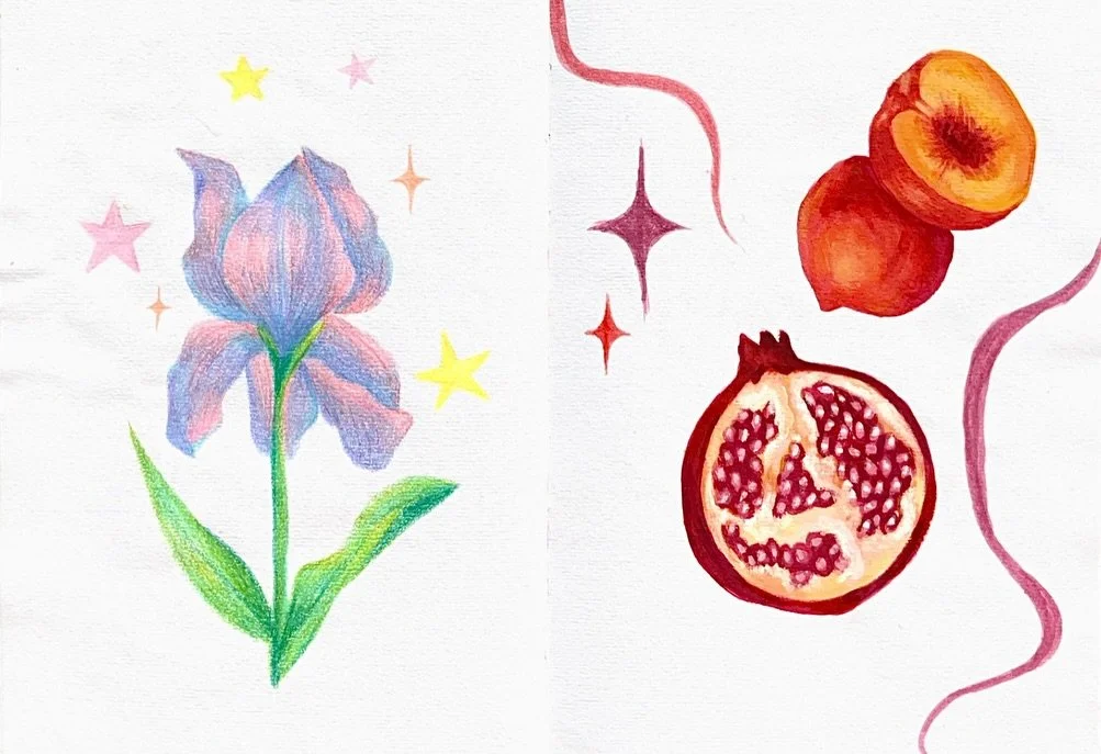 Some journal pages from my sketchbook! 
It&rsquo;s been a very long time since I worked in a sketchbook regularly. I&rsquo;m really enjoying the process and experimenting with different styles and mediums ✨

#sketchbook #art #journal