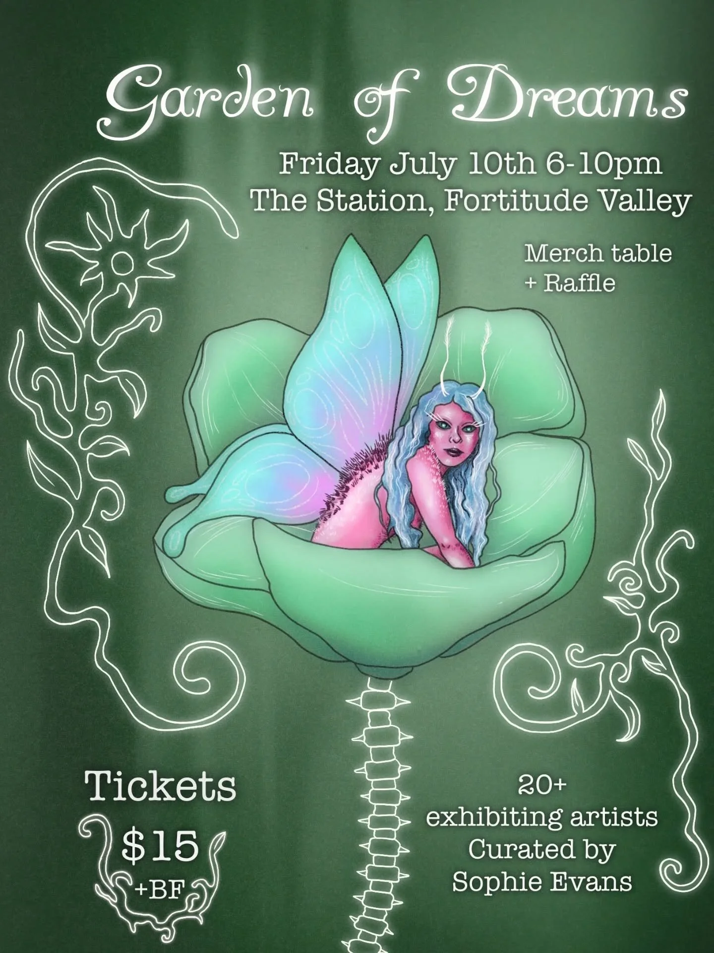 🌷Garden of Dreams🌷
Join us for the Garden of Dreams Exhibition! 
A one night only event exploring dream realms and the subconscious. Artworks will be available for purchase on the night along with a merch table full of goodies! 100% of artwork and 