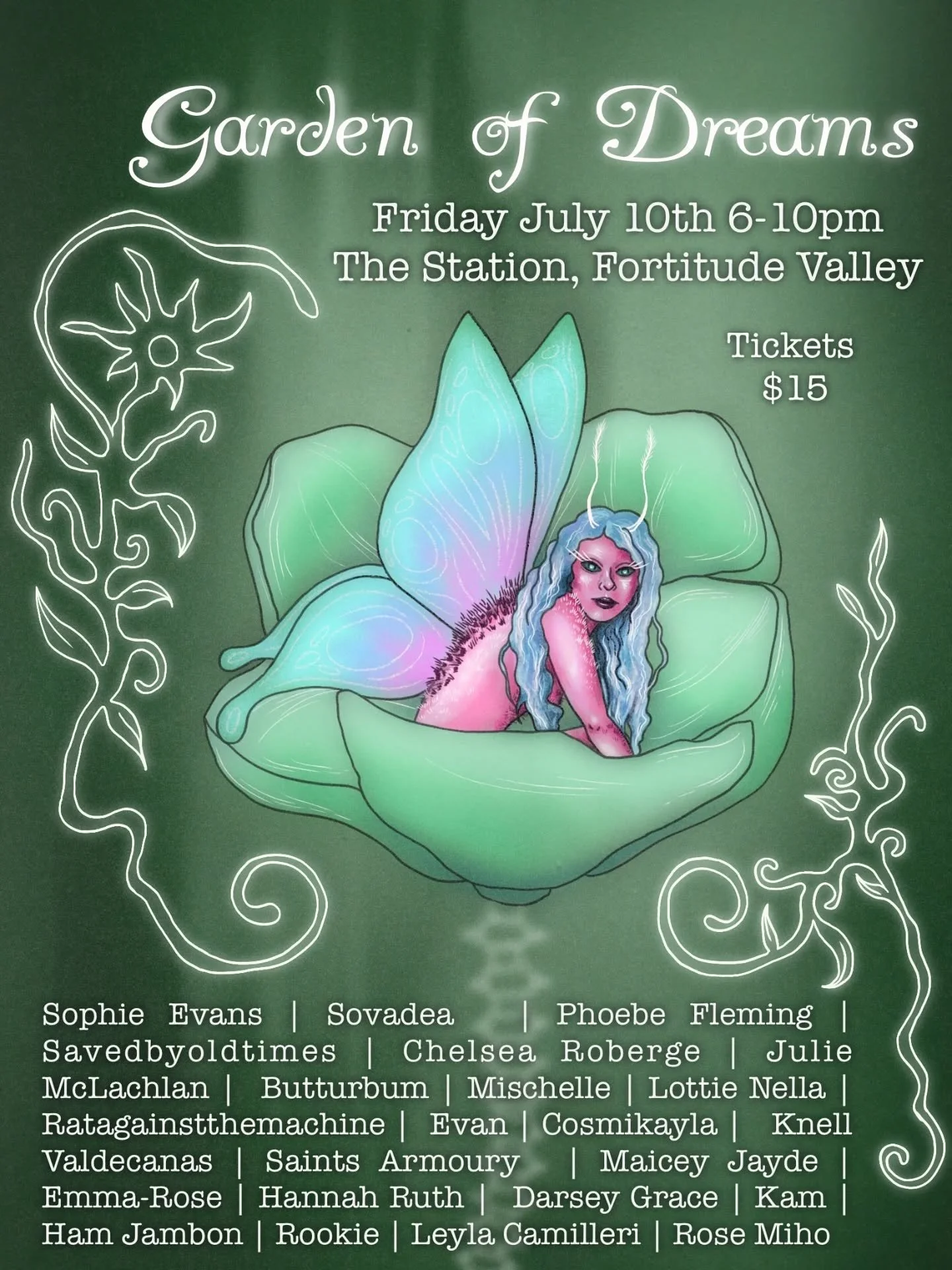 🌷Garden of Dreams Exhibition 🌷

Artist lineup! 
We had a slight change so here's the updated lineup

@sovadea.art
@phoebefleming_art 
@savedbyoldtimes 
@theartofchelsearoberge 
@julie_mclachlan_ 
@butturbum 
@nicerice.ceramics 
@lotties.creations 
