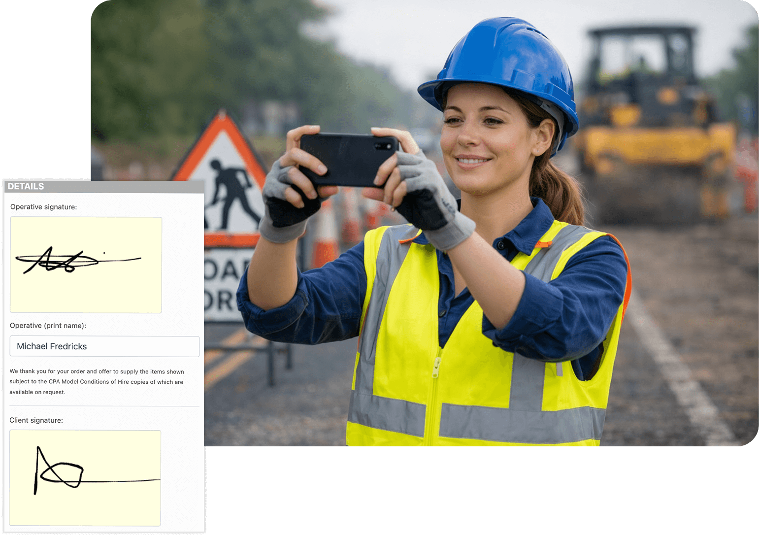 Job Automation Software | A traffic management worker standing on a road taking a photo with their phone