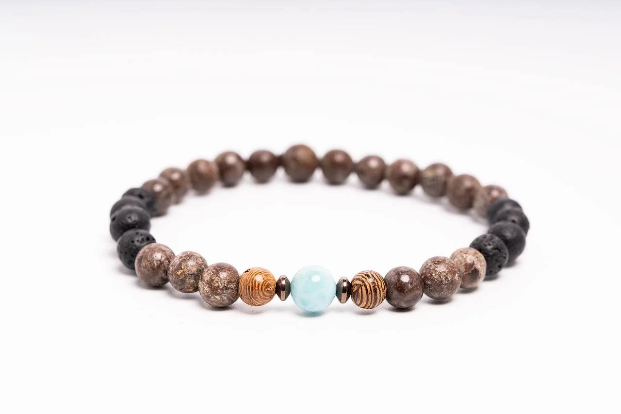 Bracciale in Larimar, Legno , Diaspro , Lava