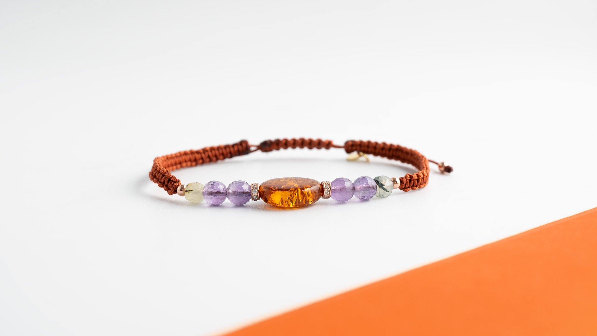 Bracciale donna in Ametista , Ambra e Prehnite tormalinata