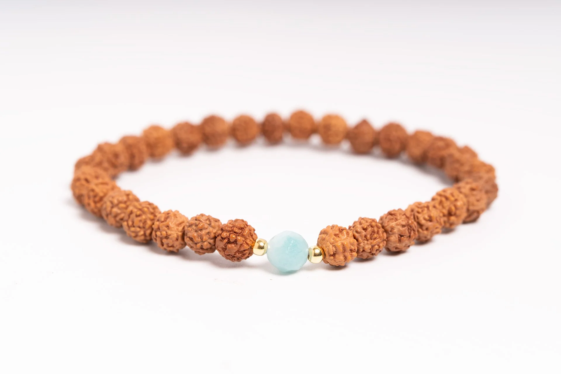 Bracciale in Amazzonite e semi di Rudraksha del Nepal.