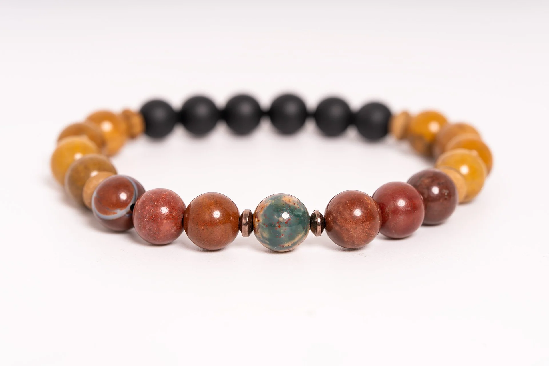 Bracciale in Onice Satinato, Diaspro rosso e Diaspro oceano