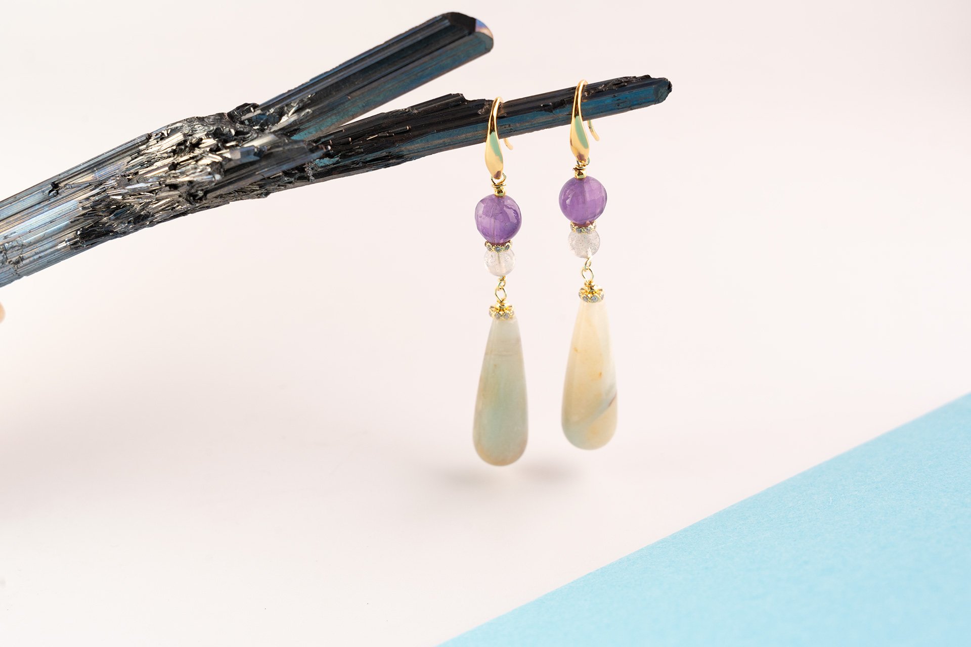 Orecchini donna in Ametista, Labradorite e Amazzonite.
