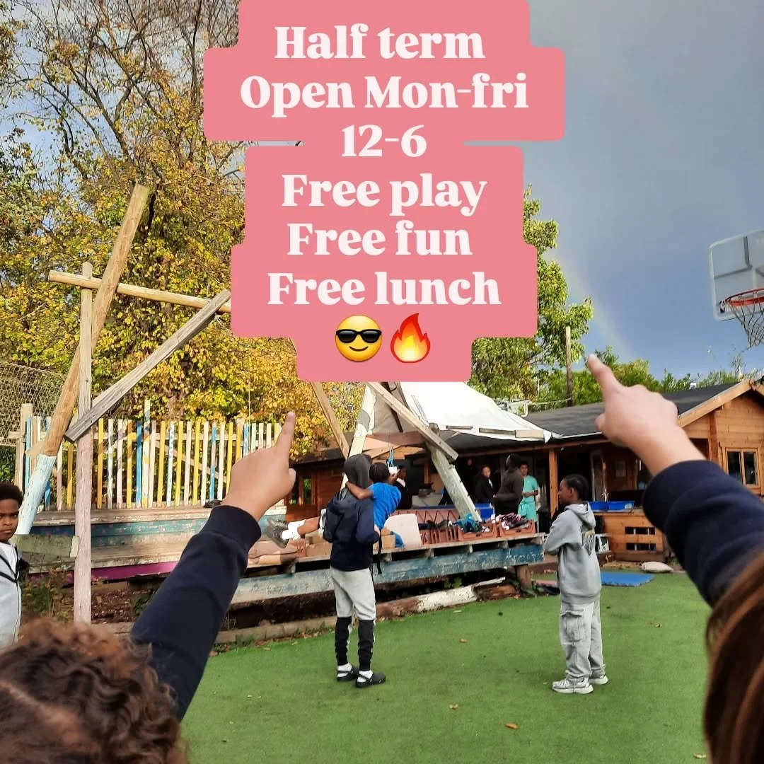 HALF TERM MON - FRI 12-6PM
FREE PLAY FREE FUN FREE FOOD 🔥🤩🍝

#halfterm #holiday #Lambeth #Youth #play #charity #adventureplayground
#London