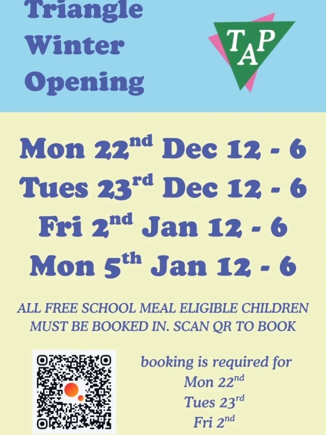 WINTER OPENING - IF YOUR CHILD IS FREE SCHOOL MEAL ELIGIBLE THEN YOU MUST BOOK THEM IN - LINK IN BIO 

#haf2025 #free #lunch #charity #play #adventureplayground #holidays