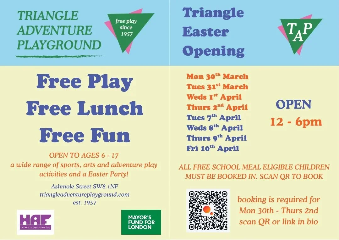 EASTER HOLIDAY MON 30TH MAR - FRI 10TH APRIL🐣

👀 ALL BENEFIT RELATED FREE SCHOOL MEAL CHILDREN MUST BOOK FOR WEEK 1 - LINK IN BIO 👈

Free Lunch Free Fun Free Play 12 -6pm each day for ages 6-17 years old 🤸🏾&zwj;♂️🏃&zwj;♀️

NOT OPEN BANK HOLIDAY