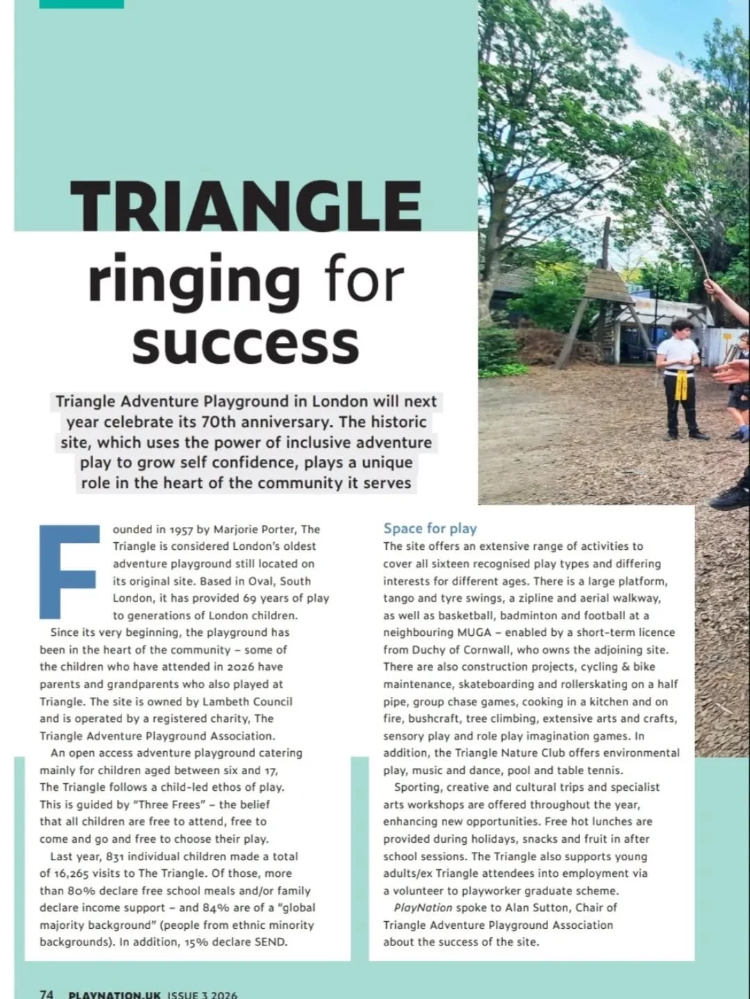 Great to be featured in @playengland Play Nation magazine this month ✒️📸😁

#charity #play #youth #adventureplayground #Lambeth
