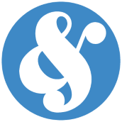 A stylized black ampersand inside a blue circle.