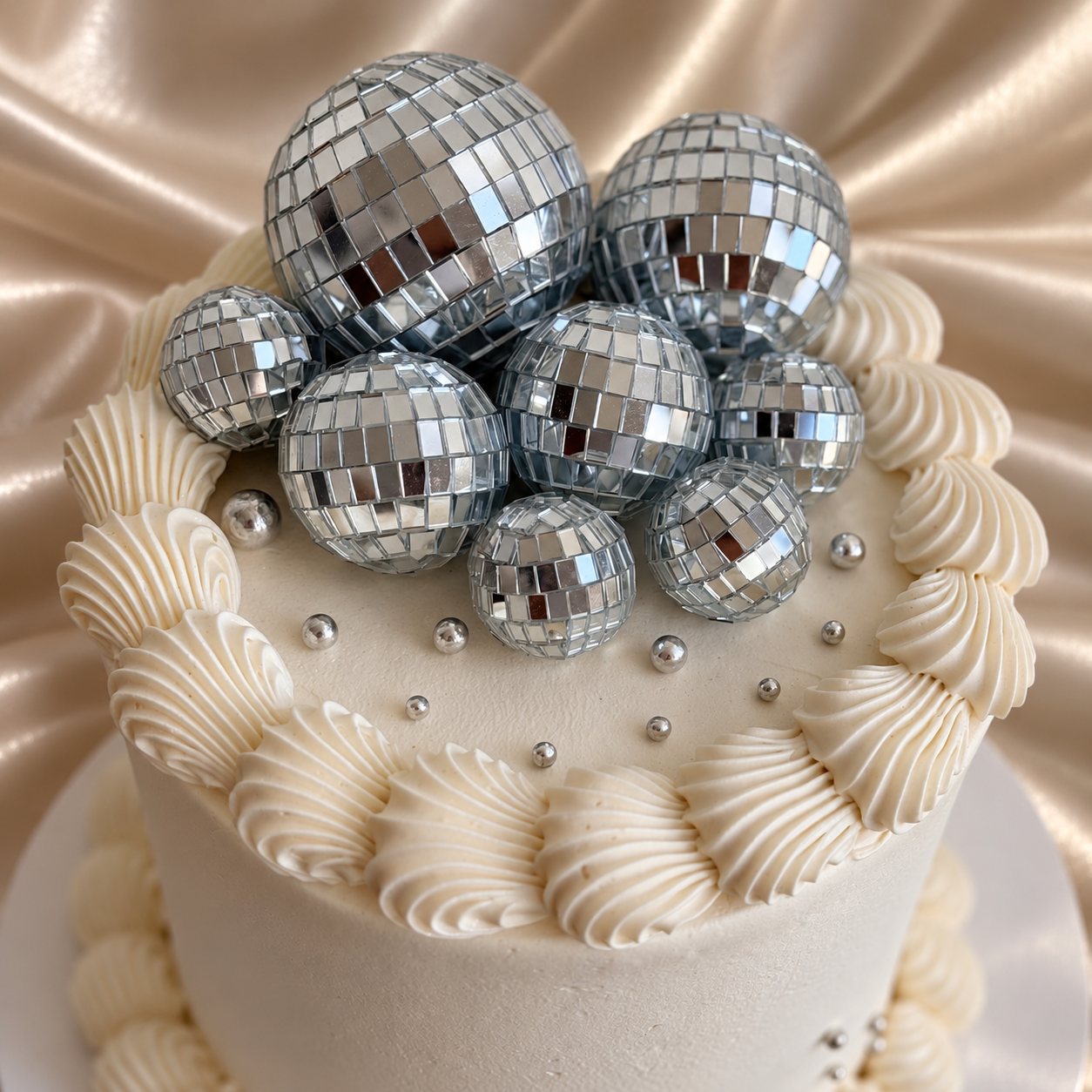 Champagne Satin Disco Ball Cake.png