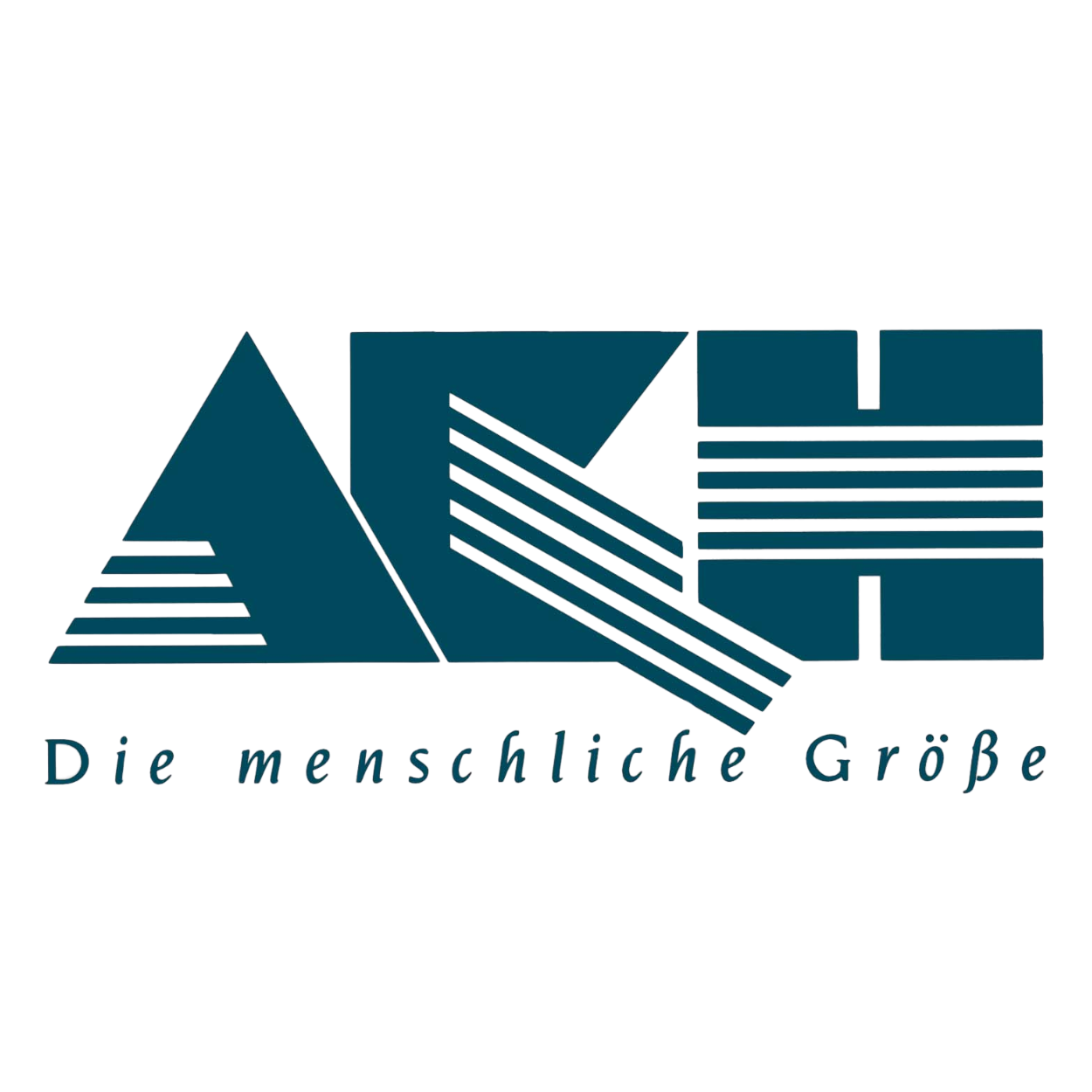 Grafik mit geometrischen Formen und dem Text "Die menschliche Größe" darunter in verschiedenen Farben.