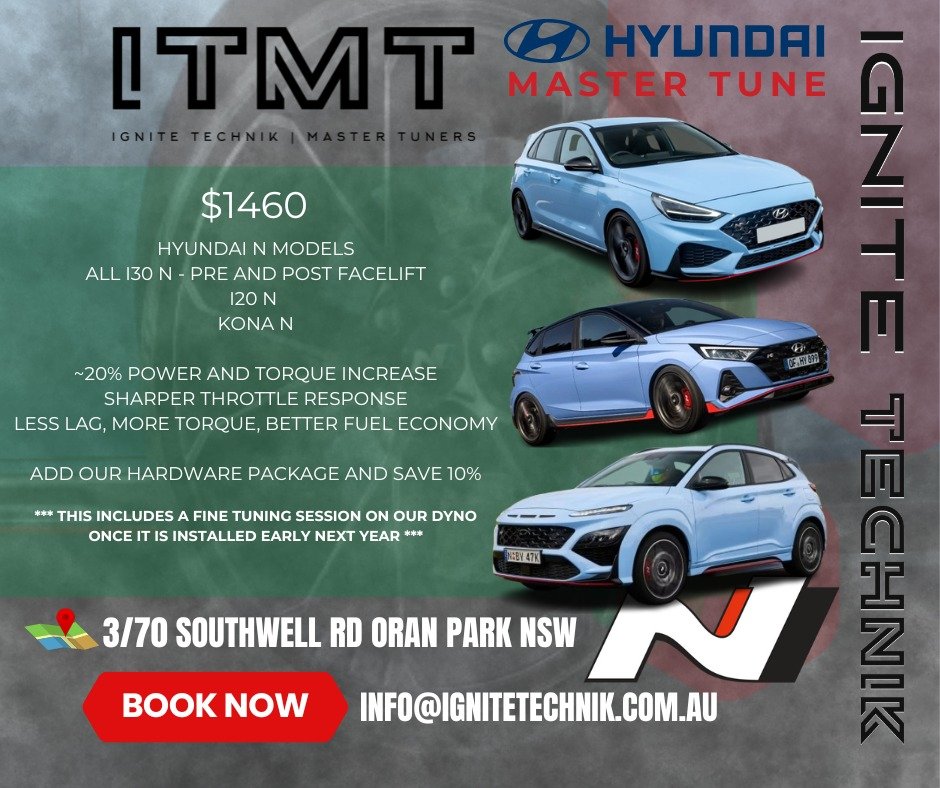Hyundai N Owners &ndash; Unleash the Beast! 🔥

STREET MASTER TUNE | ~20% More Power &amp; Torque

Ready to take your Hyundai N to the next level? Our STREET Master Tune delivers serious performance &ndash; with a dyno session included to fine-tune e