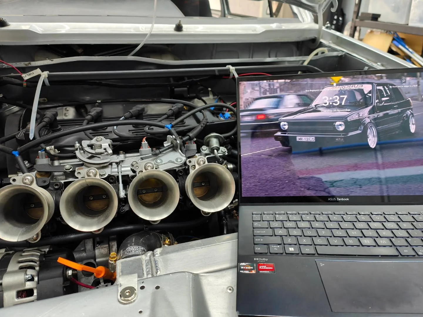 2.0L 16V ABF in for a startup and tune and tidy up. 

This engine and gearbox is all the way from South Africa. The best in the business, 8V Performance built this engine. High comp, Toyota 20v throttle bodies, custom extractors and exhaust, 276 cams