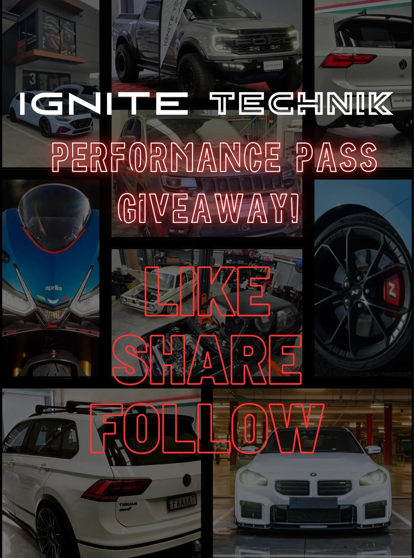 🔥 Ignite Technik Performance Pass Giveaway! 🔥

To thank our community, we&rsquo;re giving our followers the chance to win $250 credit towards any tuning, parts, or DYNO Session - plus runner‑up prizes!

How to enter:
1️⃣ Follow @IgniteTechnik
2️⃣ L