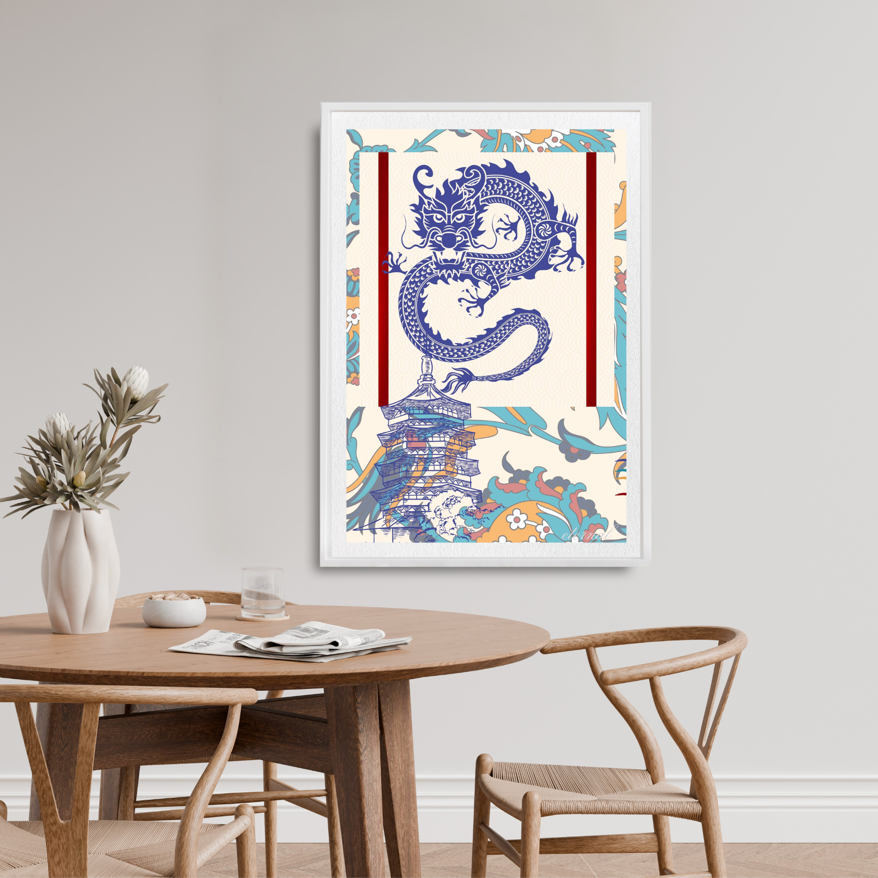 Oriental Dragon and Temple Wall Art Print, Eternal Art Prints - Eternal Art & Design