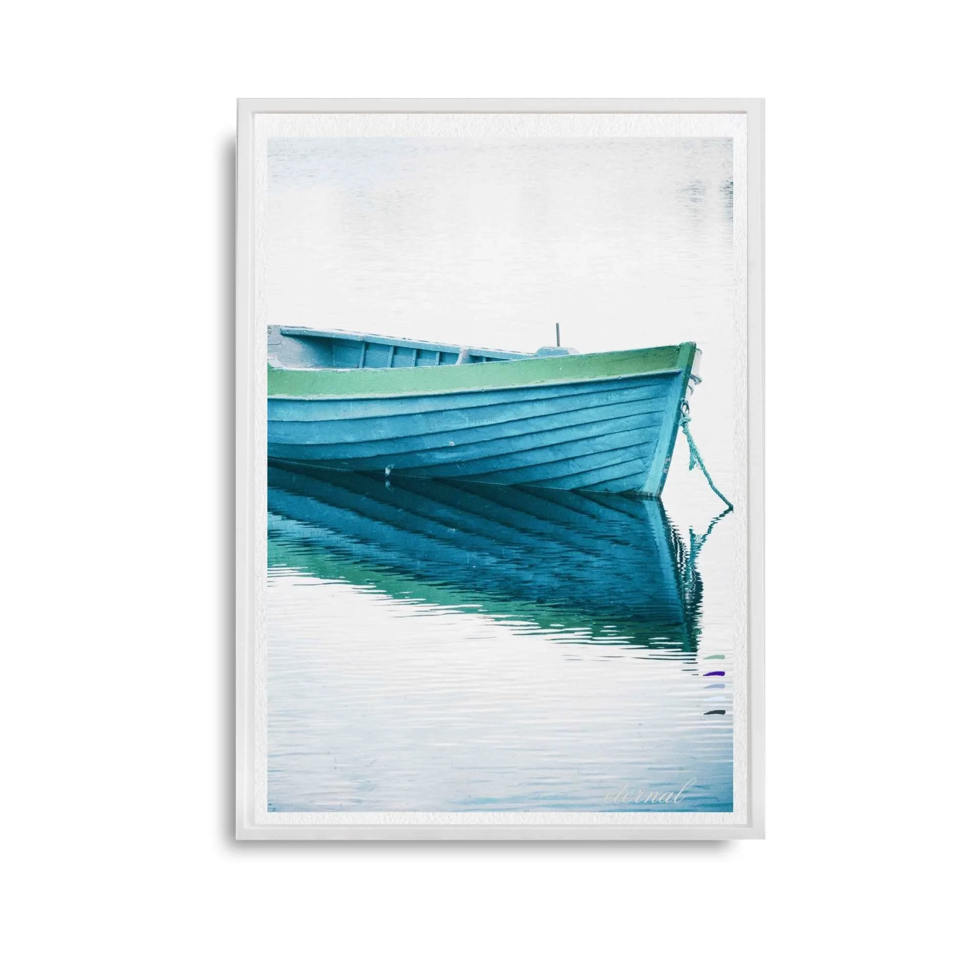 Blue Row Boat Rustic Ocean Wall Art Print, Eternal Art Prints - Eternal Art & Design