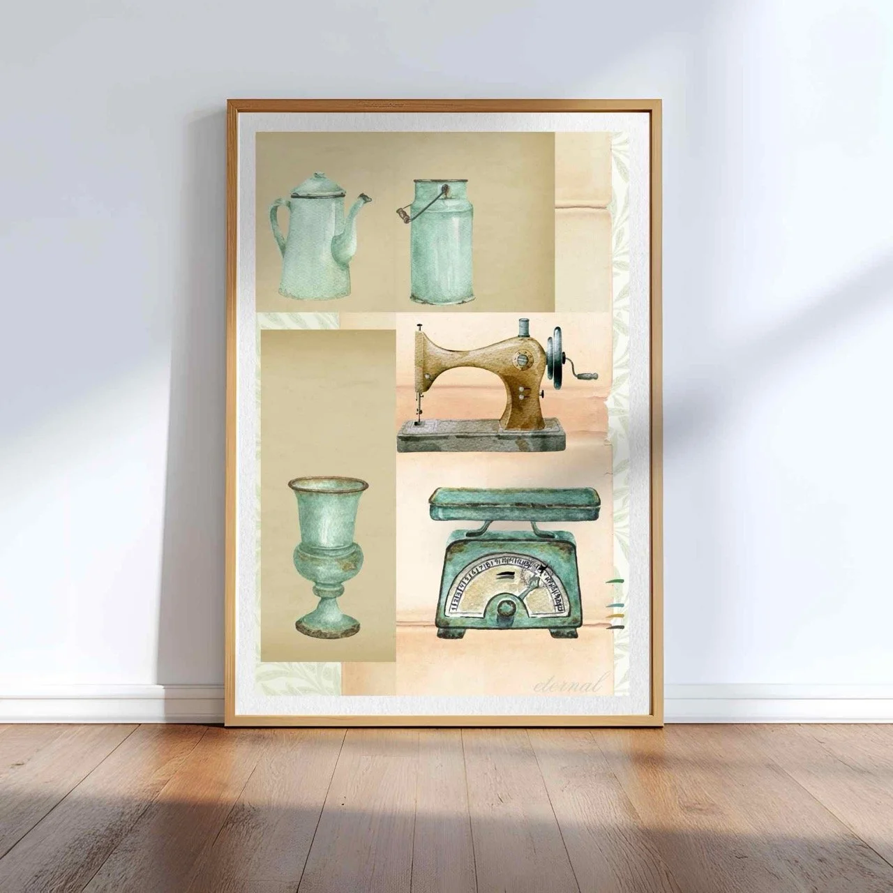 Vintage Decor Objects in Green Art Print, Eternal Art Prints