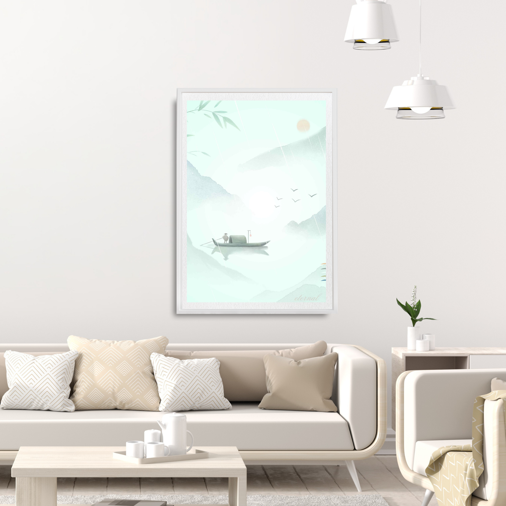 Tranquil Japanese landscape with Boat Wall Art Print, Eternal Art Prints - Eternal Art & Design
