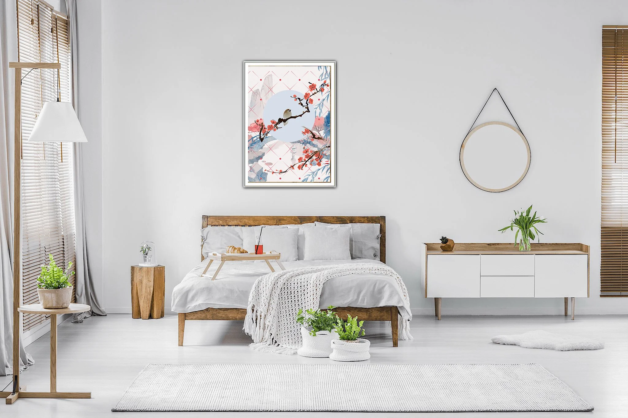 Cherry Blossom with Landscape with Birds Wall Art Print, Eternal Art & Design - Eternal Art & Design