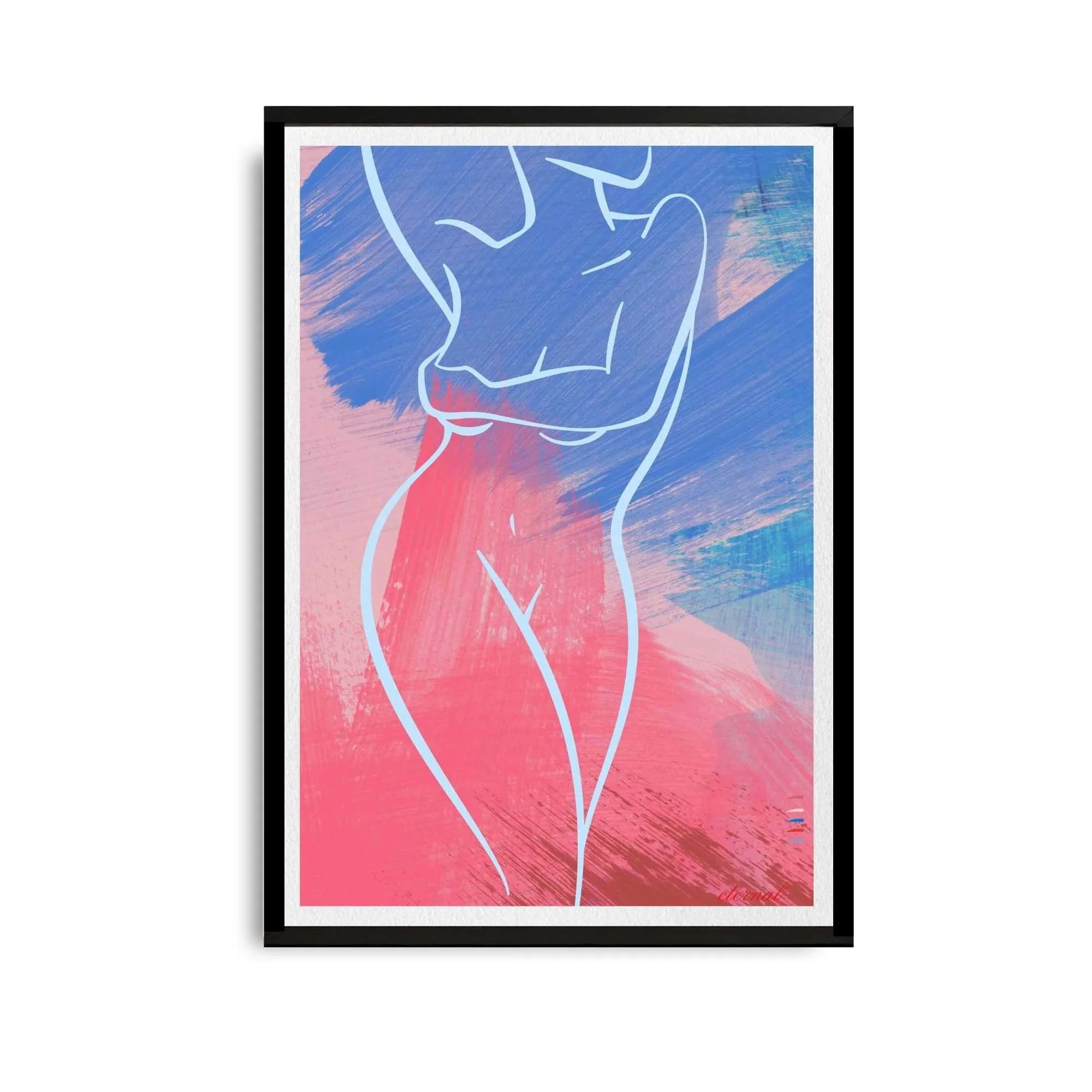Female Figure Nude Light Blue Line Drawing Art Print, Sydney Artist - Eternal Art & Design - Eternal Art & Design