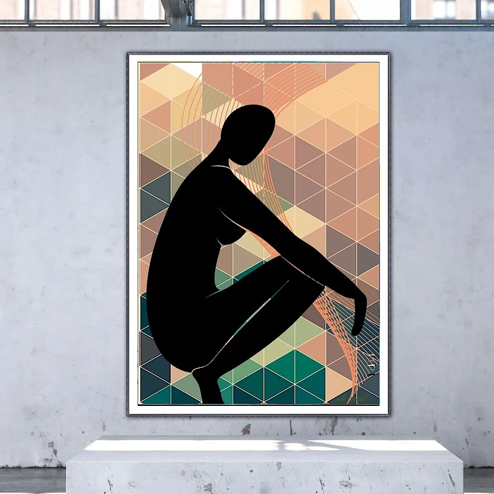 Nude Female Form with Orange Green Mosaic Art Print, Sydney Artist - Eternal Art & Design - Eternal Art & Design