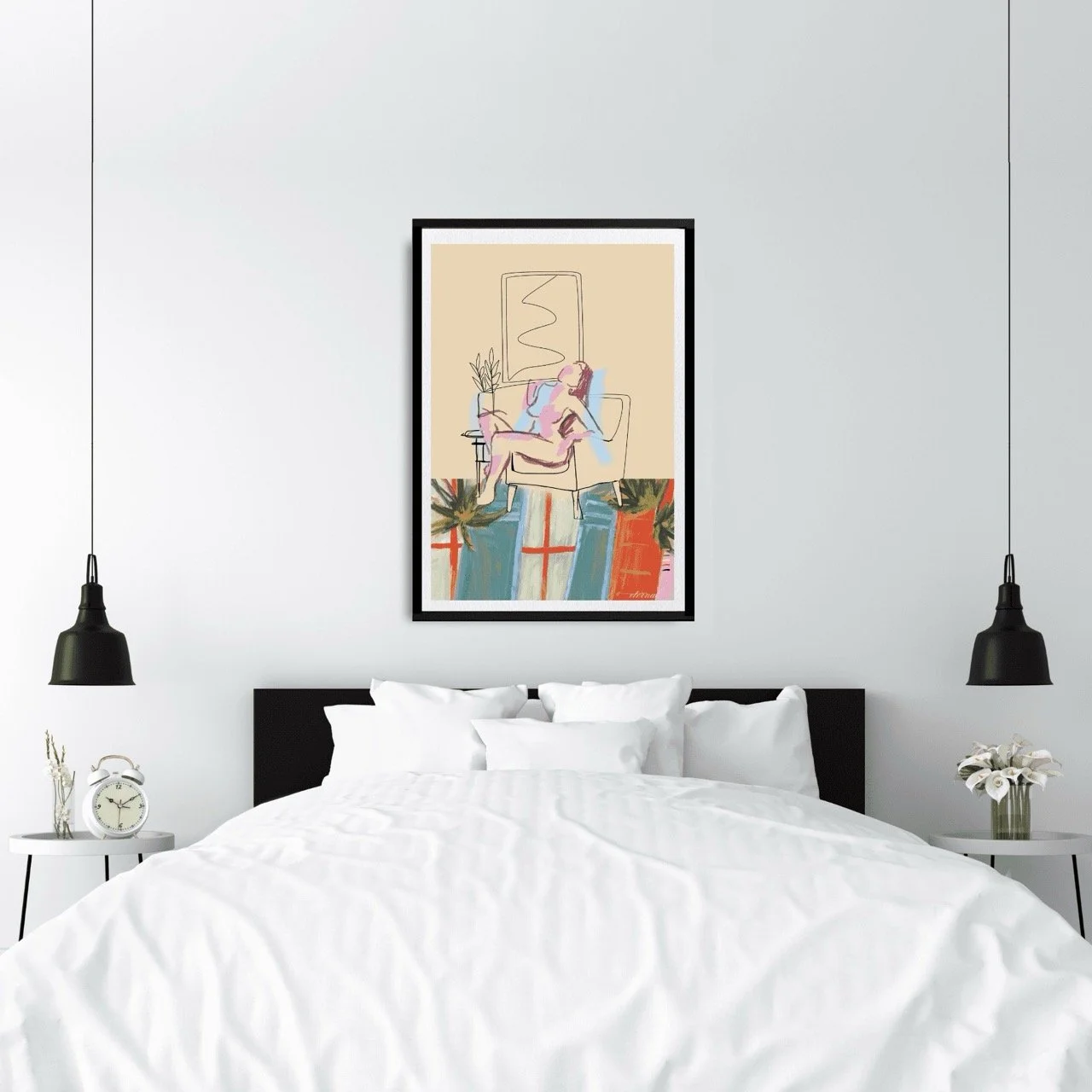 Female Figure Nude Seated with Pattern Art Print, Sydney Artist - Eternal Art Prints - Eternal Art & Design