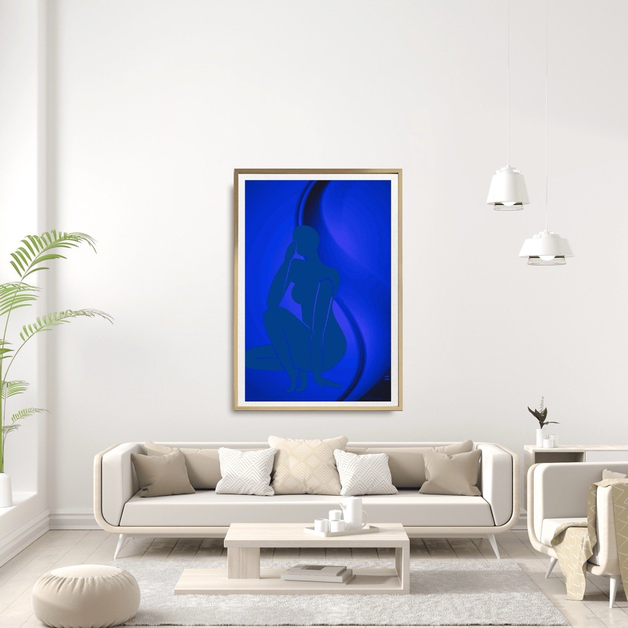 Female Figure Nude Crouching in Blue Art Print, Sydney Artist - Eternal Art Prints - Eternal Art & Design