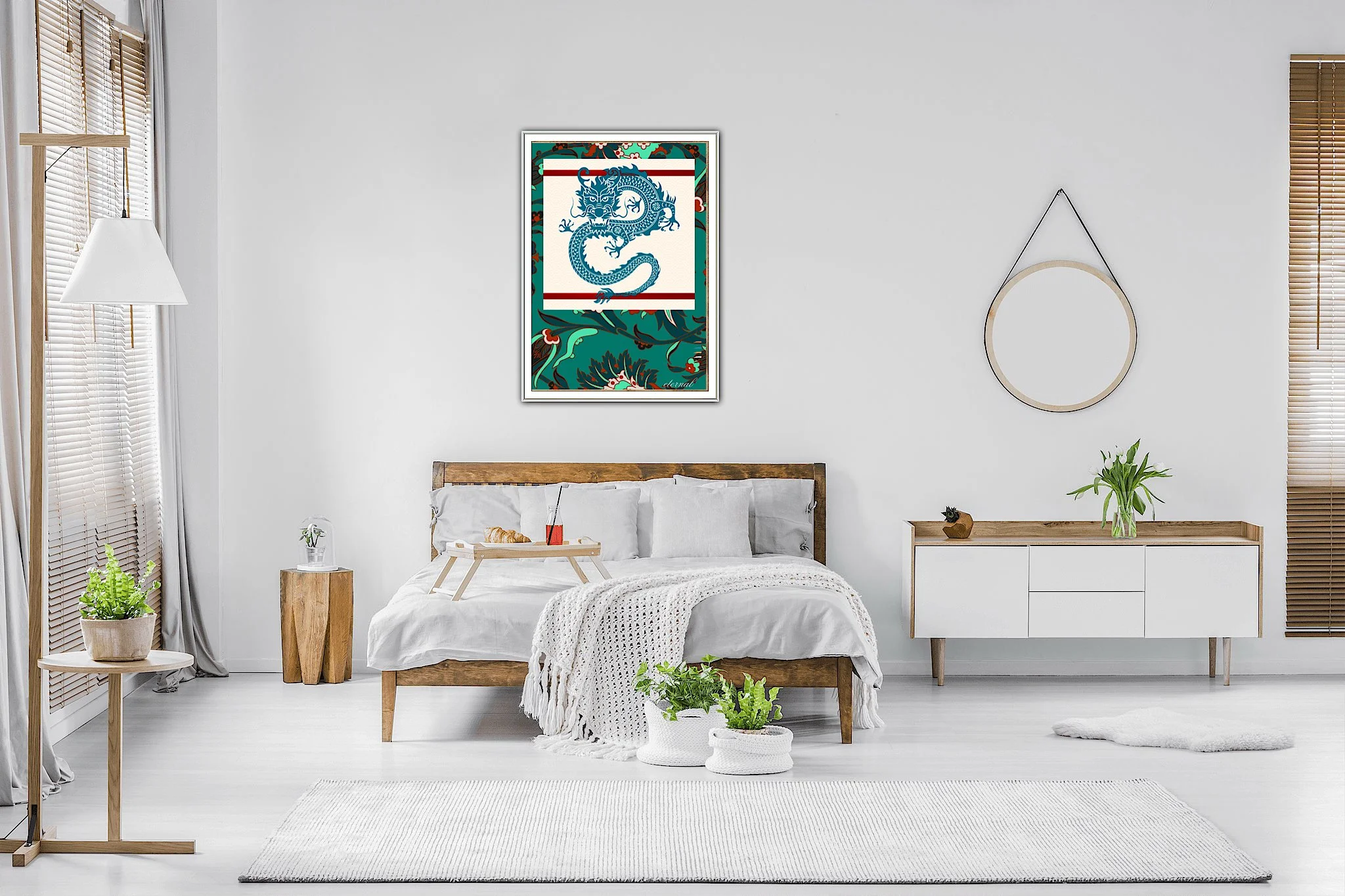 Oriental Dragon with green pattern Wall Art Print, Eternal Art & Design - Eternal Art & Design