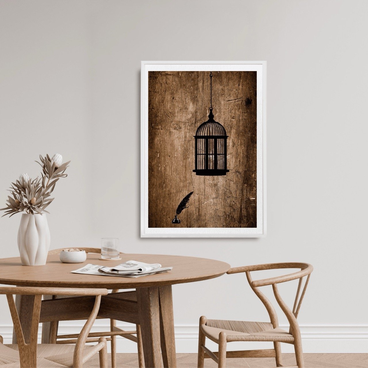 Birdcage Ink and Quill Wall Art Print, Eternal Art Prints - Eternal Art & Design