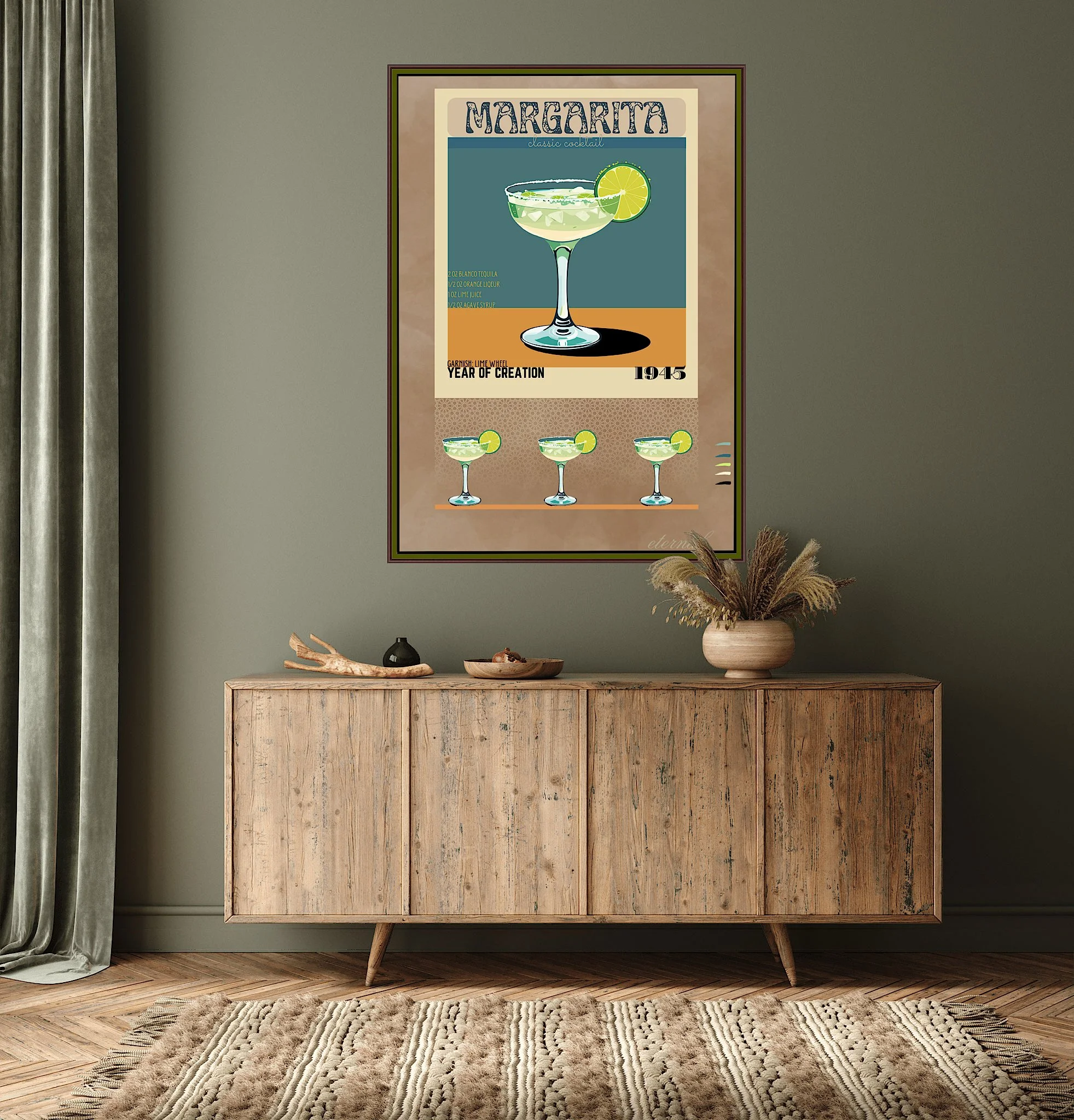 Retro Margarita Classic Cocktail Culture Wall Art Print, Eternal Art & Design - Eternal Art & Design