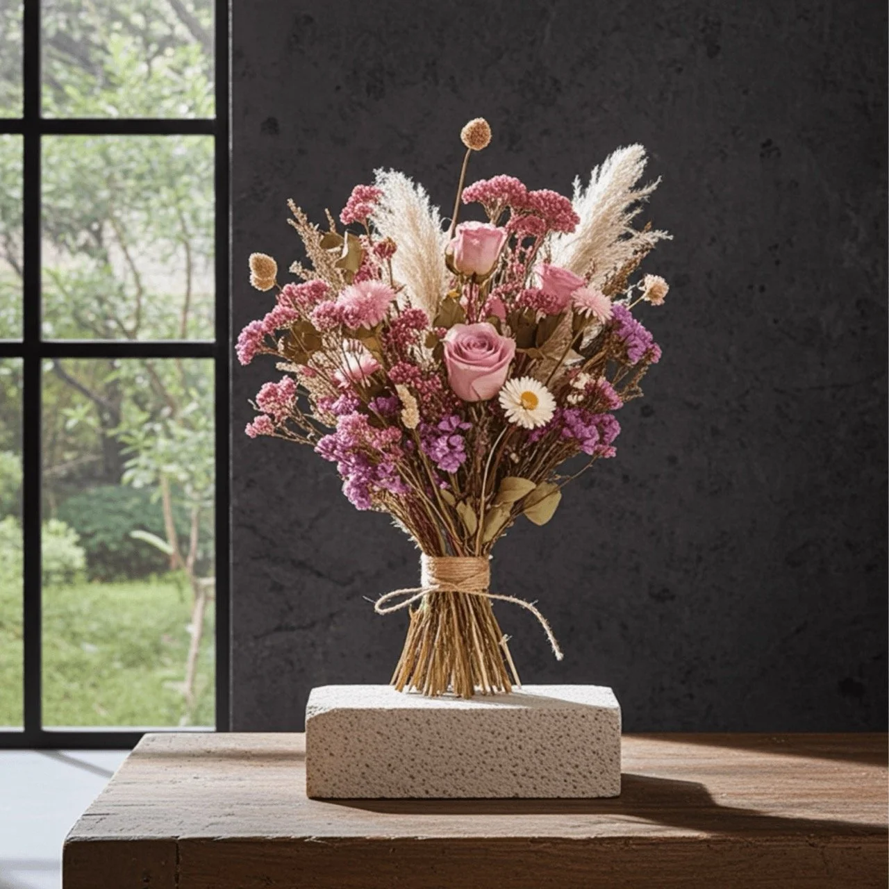 Large Dried Flower Bouquet - Pink & White Luxe Home Decor & Gift (70cm Tall) - Handcrafted dried & preserved arrangement.