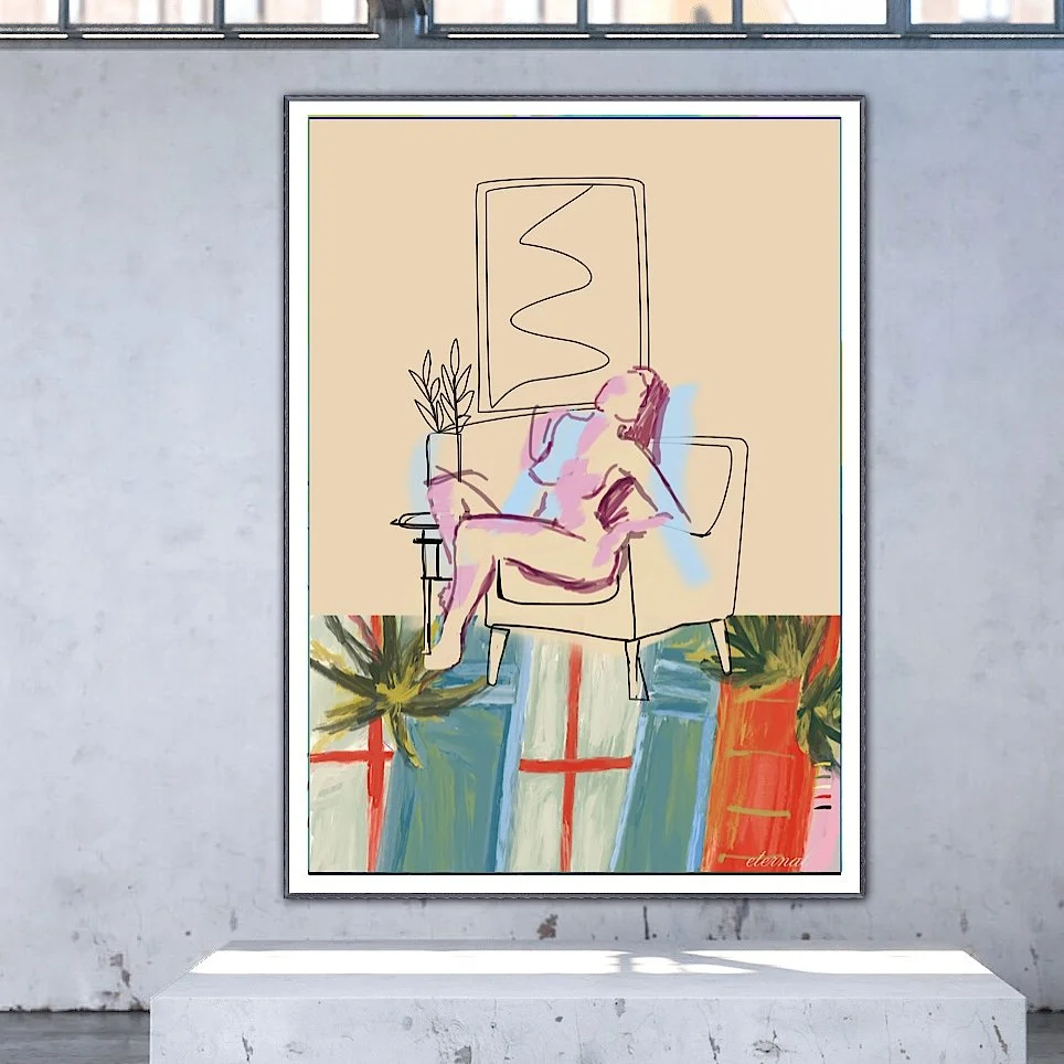 Seated Nude with Pattern Art Print, Sydney Artist - Eternal Art & Design - Eternal Art & Design